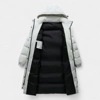 Men's Long Down Puffer Jacket - Insulated Winter Parka for Cold Weather - Water-Resistant, Hooded Design