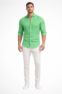 Men's Loose Fit Long Sleeve Cotton Casual Summer Shirt with Lapel Design