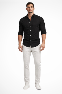 Men's Loose Fit Long Sleeve Cotton Casual Summer Shirt with Lapel Design