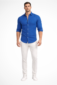 Men's Loose Fit Long Sleeve Cotton Casual Summer Shirt with Lapel Design