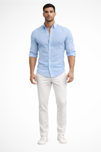 Men's Loose Fit Long Sleeve Cotton Casual Summer Shirt with Lapel Design
