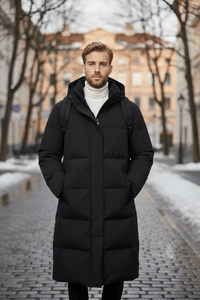 Men's Quilted Hooded Puffer Coat - Relaxed Fit, Warm Insulation for Casual Wear