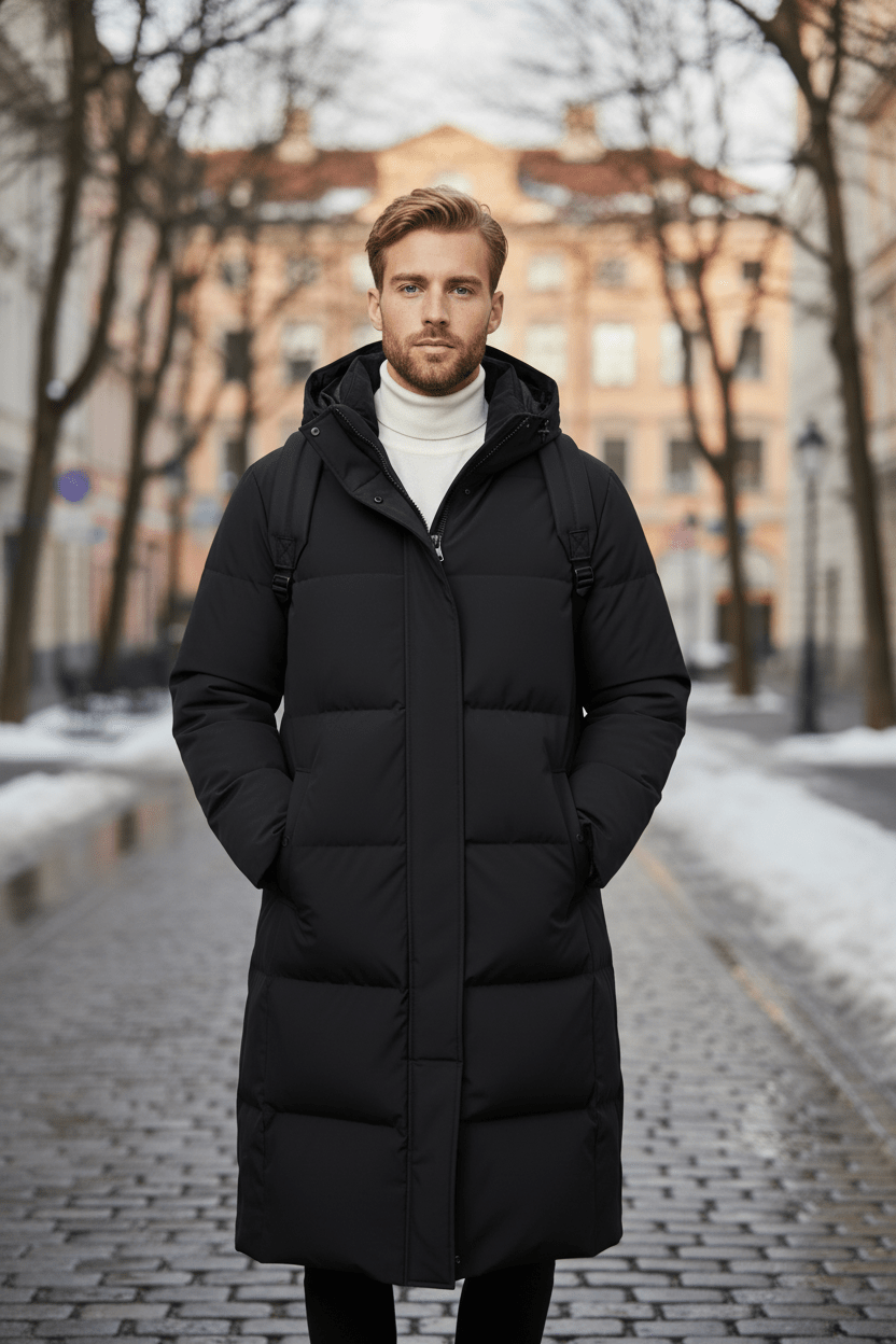 Men's Quilted Hooded Puffer Coat - Relaxed Fit, Warm Insulation for Casual Wear