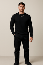 Men's Ribbed Knit Crewneck Sweater - Slim Fit Design for Casual Wear