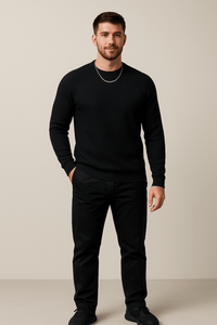 Men's Ribbed Knit Crewneck Sweater - Slim Fit Design for Casual Wear