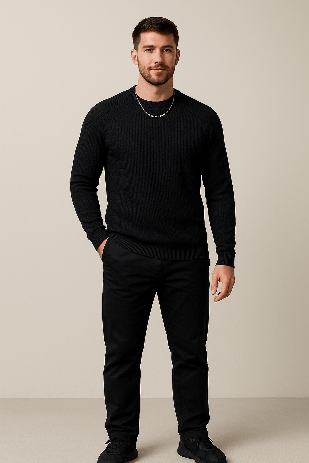 Men's Ribbed Knit Crewneck Sweater - Slim Fit Design for Casual Wear