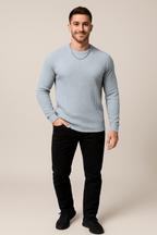 Men's Ribbed Knit Crewneck Sweater - Slim Fit Design for Casual Wear