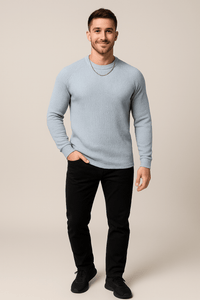 Men's Ribbed Knit Crewneck Sweater - Slim Fit Design for Casual Wear