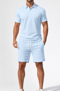 Mens Short Sleeve Polo Shirt And Drawstring Shorts UK – Smart Casual & Holiday & Resort Wear