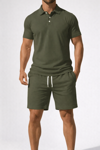 Mens Short Sleeve Polo Shirt And Drawstring Shorts UK – Smart Casual & Holiday & Resort Wear