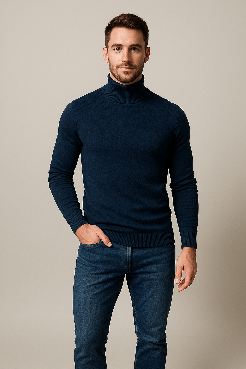 Men's Slim Fit Turtleneck Sweater in Soft Knit for Casual or Smart-Casual Wear