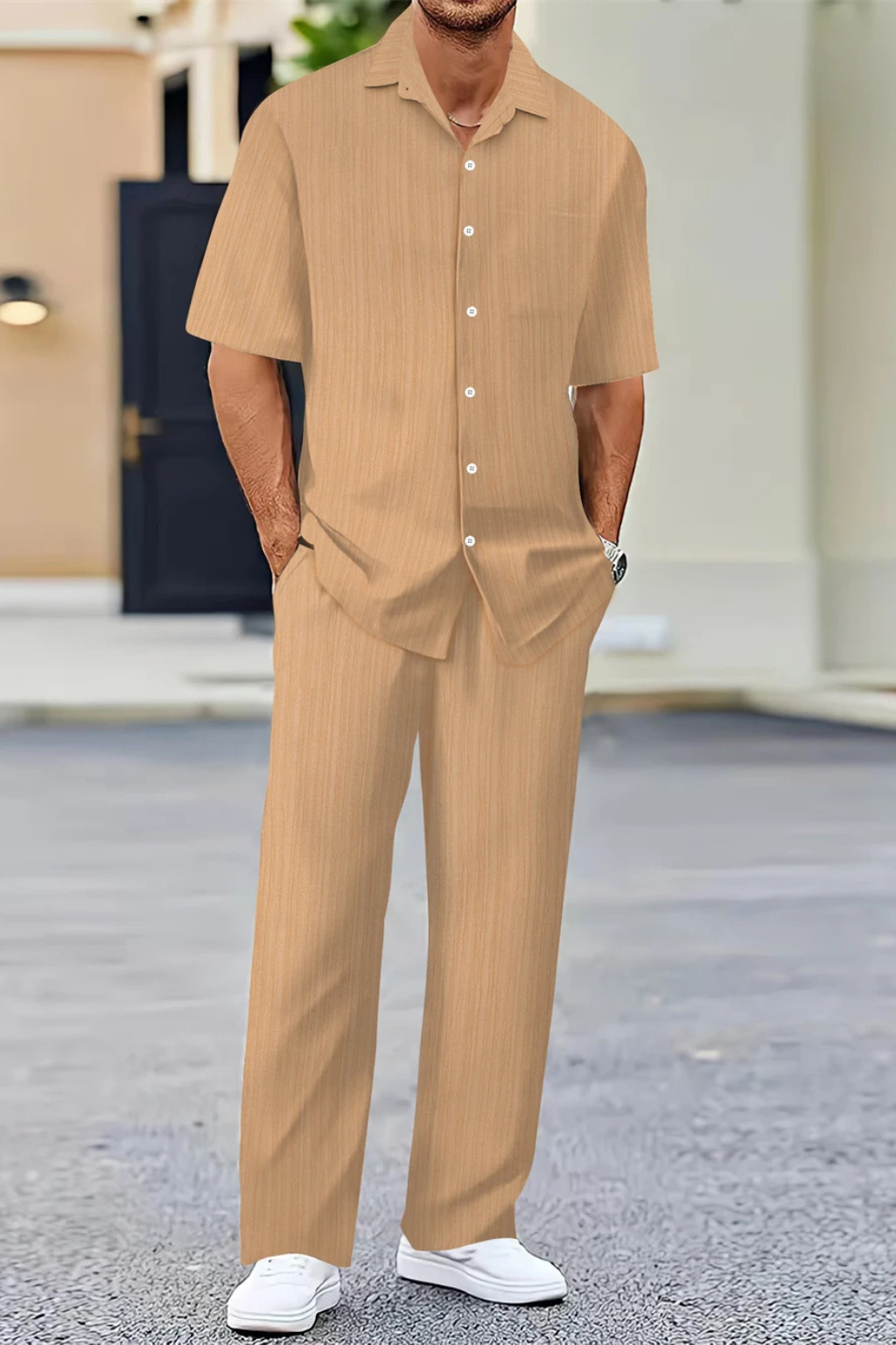 Short Sleeve Men's Shirt And Straight Trousers Summer Set UK – Smart Casual & Holiday & Resort Wear