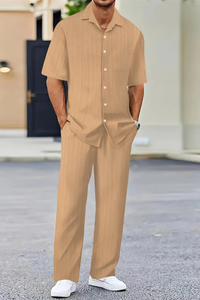 Short Sleeve Men's Shirt And Straight Trousers Summer Set UK – Smart Casual & Holiday & Resort Wear