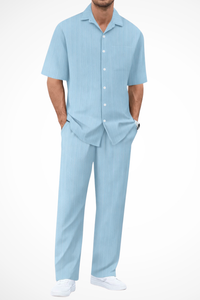 Short Sleeve Men's Shirt And Straight Trousers Summer Set UK – Smart Casual & Holiday & Resort Wear