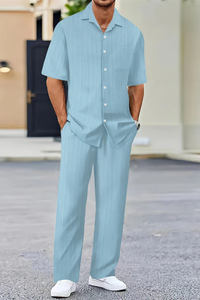 Short Sleeve Men's Shirt And Straight Trousers Summer Set UK – Smart Casual & Holiday & Resort Wear