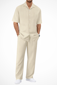 Short Sleeve Men's Shirt And Straight Trousers Summer Set UK – Smart Casual & Holiday & Resort Wear
