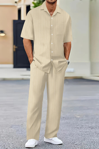 Short Sleeve Men's Shirt And Straight Trousers Summer Set UK – Smart Casual & Holiday & Resort Wear