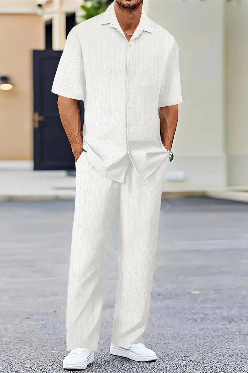 Short Sleeve Men's Shirt And Straight Trousers Summer Set UK – Smart Casual & Holiday & Resort Wear