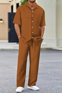 Short Sleeve Men's Shirt And Straight Trousers Summer Set UK – Smart Casual & Holiday & Resort Wear