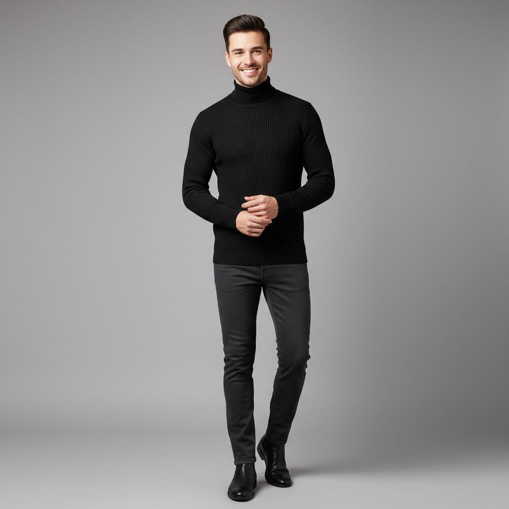 Men's Turtleneck Sweater - Soft Knit Fabric - Casual Wear - Ideal for Layering in Cool Weather