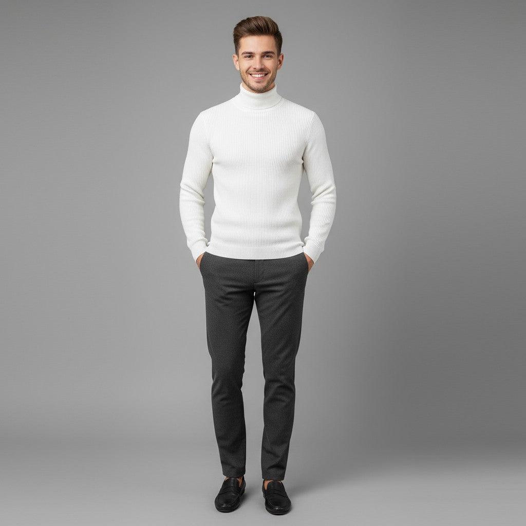 Men's Turtleneck Sweater - Soft Knit Fabric - Casual Wear - Ideal for Layering in Cool Weather