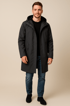 Men's Two-Tone Hooded Long-Line Coat - Relaxed Fit, Stylish Outerwear for Casual Wear Grey