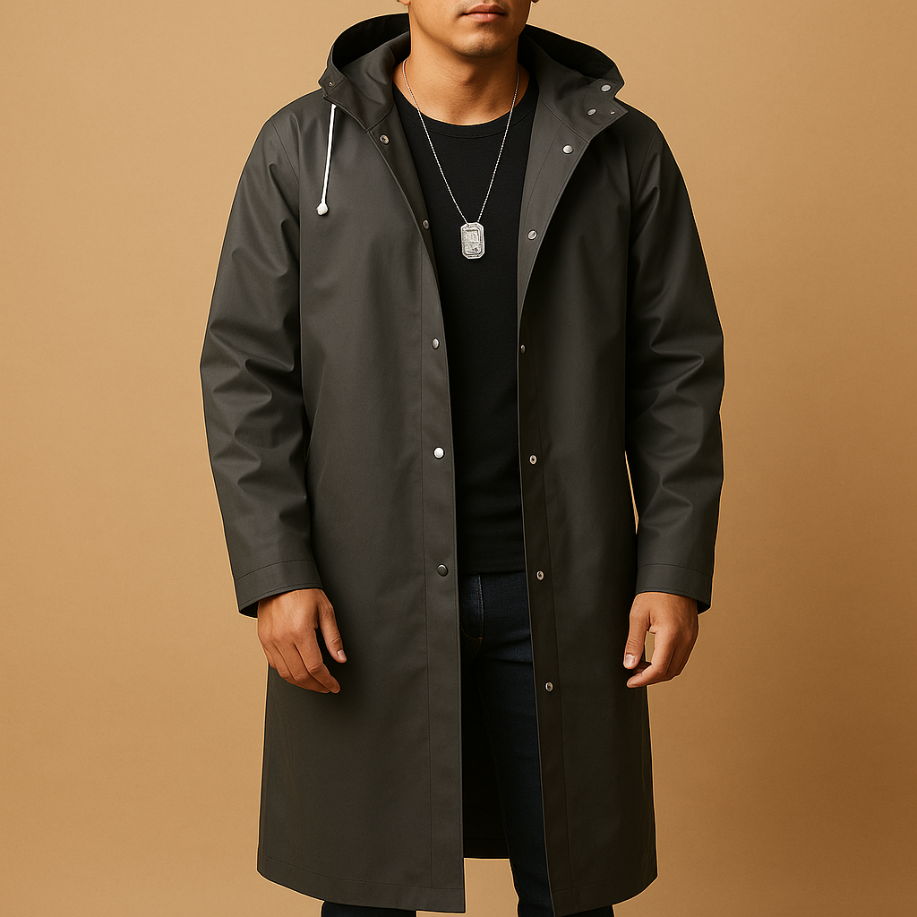 Men's Waterproof Hooded Raincoat - Lined Outdoor Jacket for Rainy Weather and Hiking