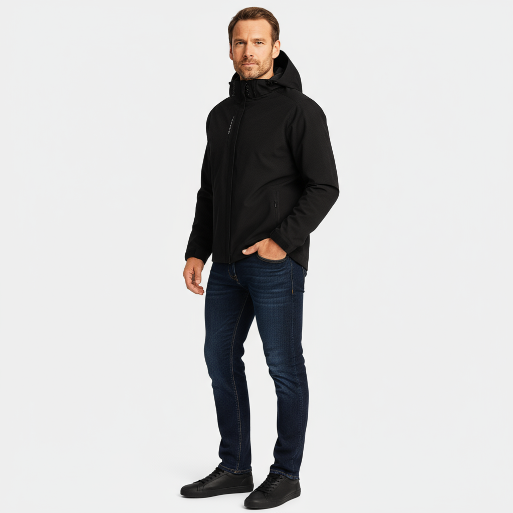 Men's Waterproof Windproof Jacket with Adjustable Hood for Outdoor Activities and Travel