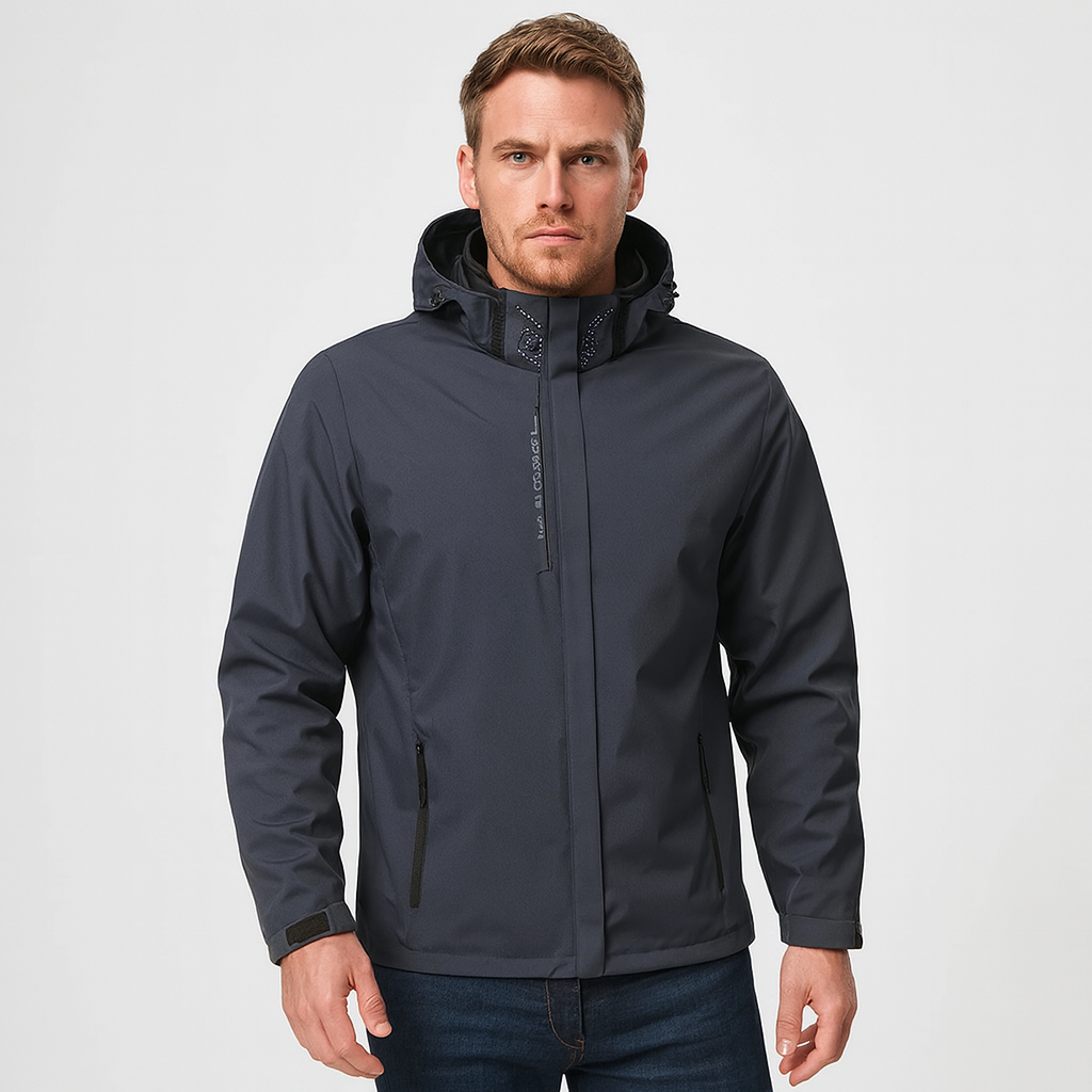 Men's Waterproof Windproof Jacket with Adjustable Hood for Outdoor Activities and Travel