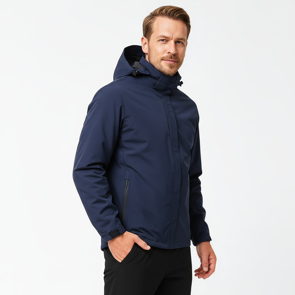 Men's Waterproof Windproof Jacket with Adjustable Hood for Outdoor Activities and Travel