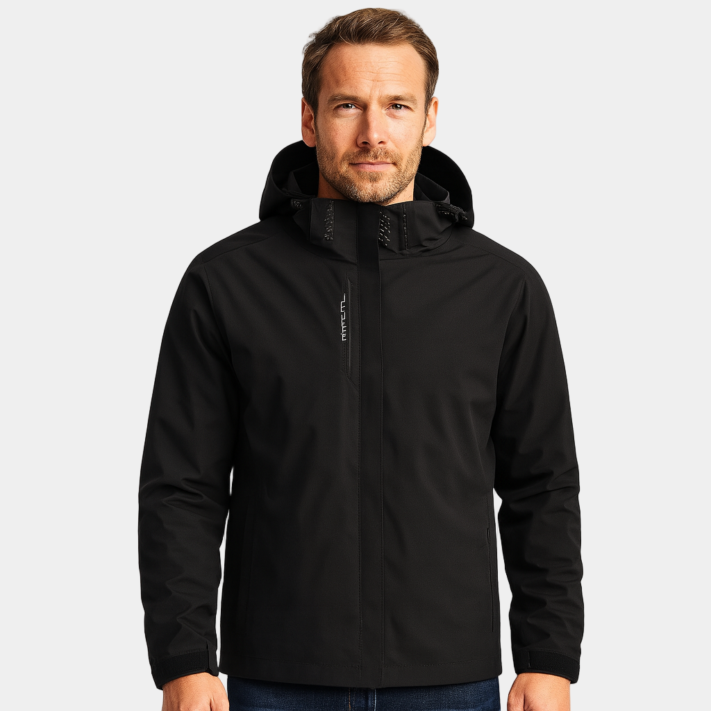 Men's Waterproof Windproof Jacket with Adjustable Hood for Outdoor Activities and Travel