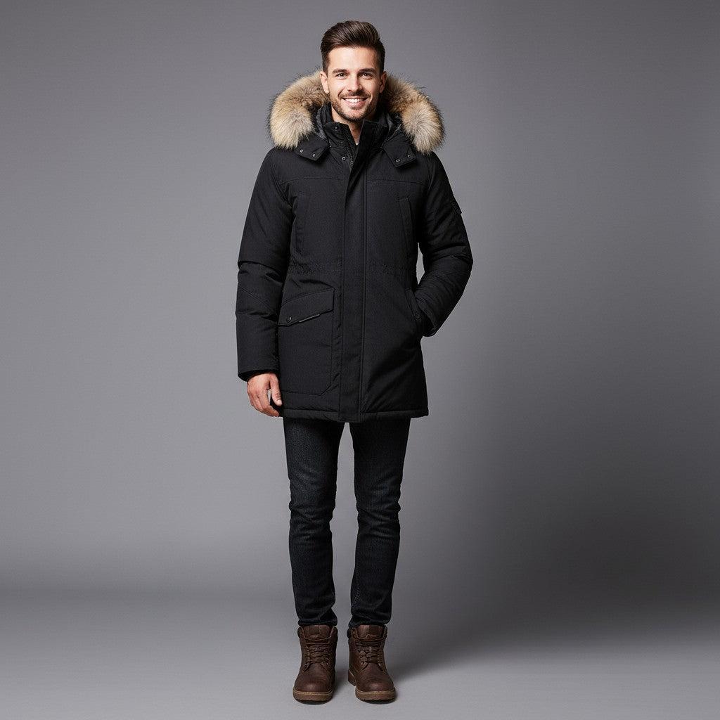 Men's Winter Jacket with Faux Hood | Insulated Outerwear for Cold Weather | Stylish and Functional Design
