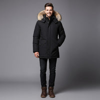 Men's Winter Jacket with Faux Hood | Insulated Outerwear for Cold Weather | Stylish and Functional Design