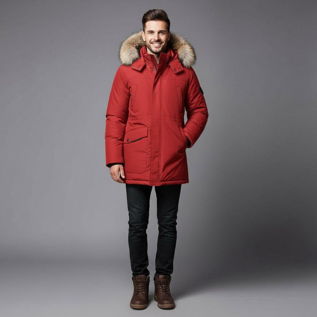 Men's Winter Jacket with Faux Hood | Insulated Outerwear for Cold Weather | Stylish and Functional Design
