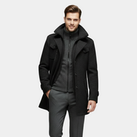 Men's Wool-Blend Overcoat - Tailored Button-Up Winter Coat for Cold Weather Fashion