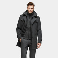Men's Wool-Blend Overcoat - Tailored Button-Up Winter Coat for Cold Weather Fashion