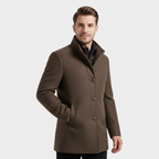 Men's Wool-Blend Stand-Collar Coat with Removable Padded Vest for Cold Weather Wear