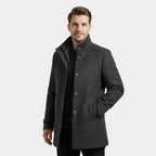 Men's Wool-Blend Stand-Collar Coat with Removable Padded Vest for Cold Weather Wear
