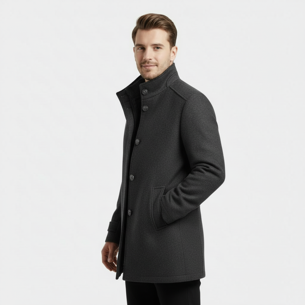 Men's Wool-Blend Stand-Collar Coat with Removable Padded Vest for Cold Weather Wear
