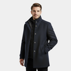 Men's Wool-Blend Stand-Collar Coat with Removable Padded Vest for Cold Weather Wear