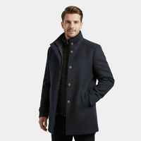 Men's Wool-Blend Stand-Collar Coat with Removable Padded Vest for Cold Weather Wear
