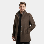 Men's Wool-Blend Stand-Collar Coat with Removable Padded Vest for Cold Weather Wear
