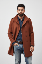 Men's Wool Trench Coat - Tailored Fit, Classic Design for Formal and Casual Wear Rust Red