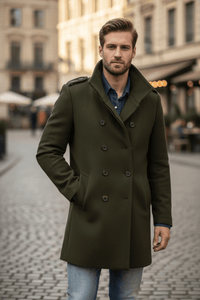Men's Wool Trench Coat - Tailored Fit, Classic Design for Formal and Casual Wear