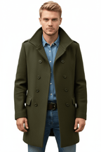 Men's Wool Trench Coat - Tailored Fit, Classic Design for Formal and Casual Wear Army Green