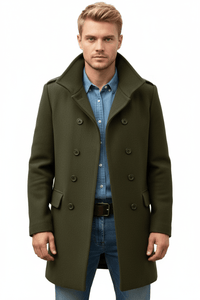 Men's Wool Trench Coat - Tailored Fit, Classic Design for Formal and Casual Wear Army Green