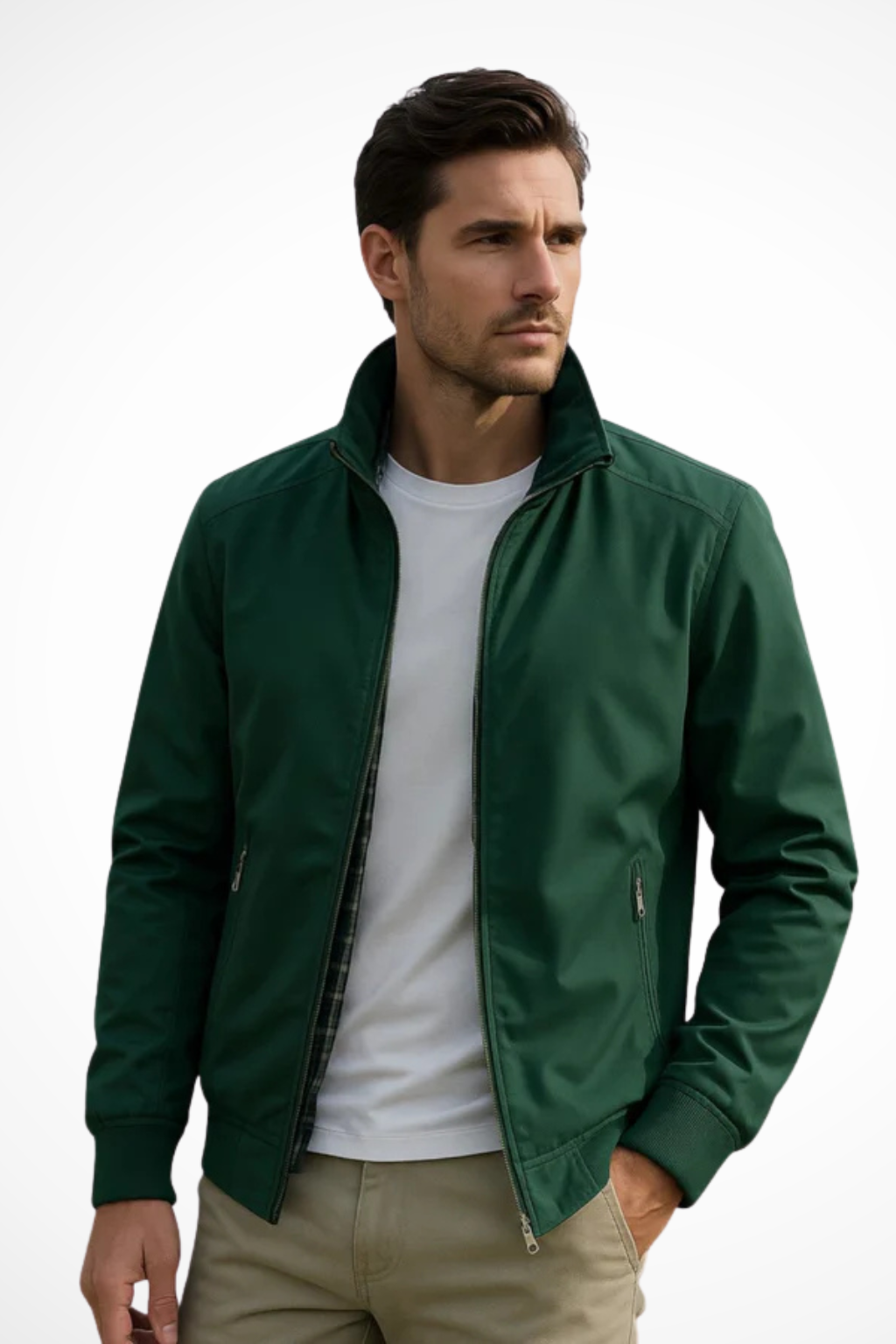 Men's Zip-Up Harrington Jacket - Lightweight Summer Stand Collar Outerwear