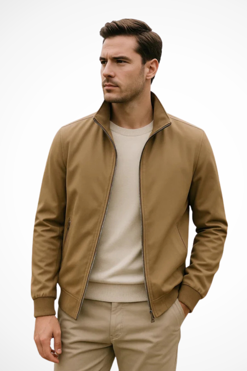 Men's Zip-Up Harrington Jacket - Lightweight Summer Stand Collar Outerwear