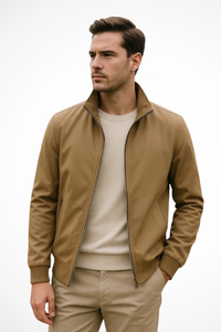 Men's Zip-Up Harrington Jacket - Lightweight Summer Stand Collar Outerwear