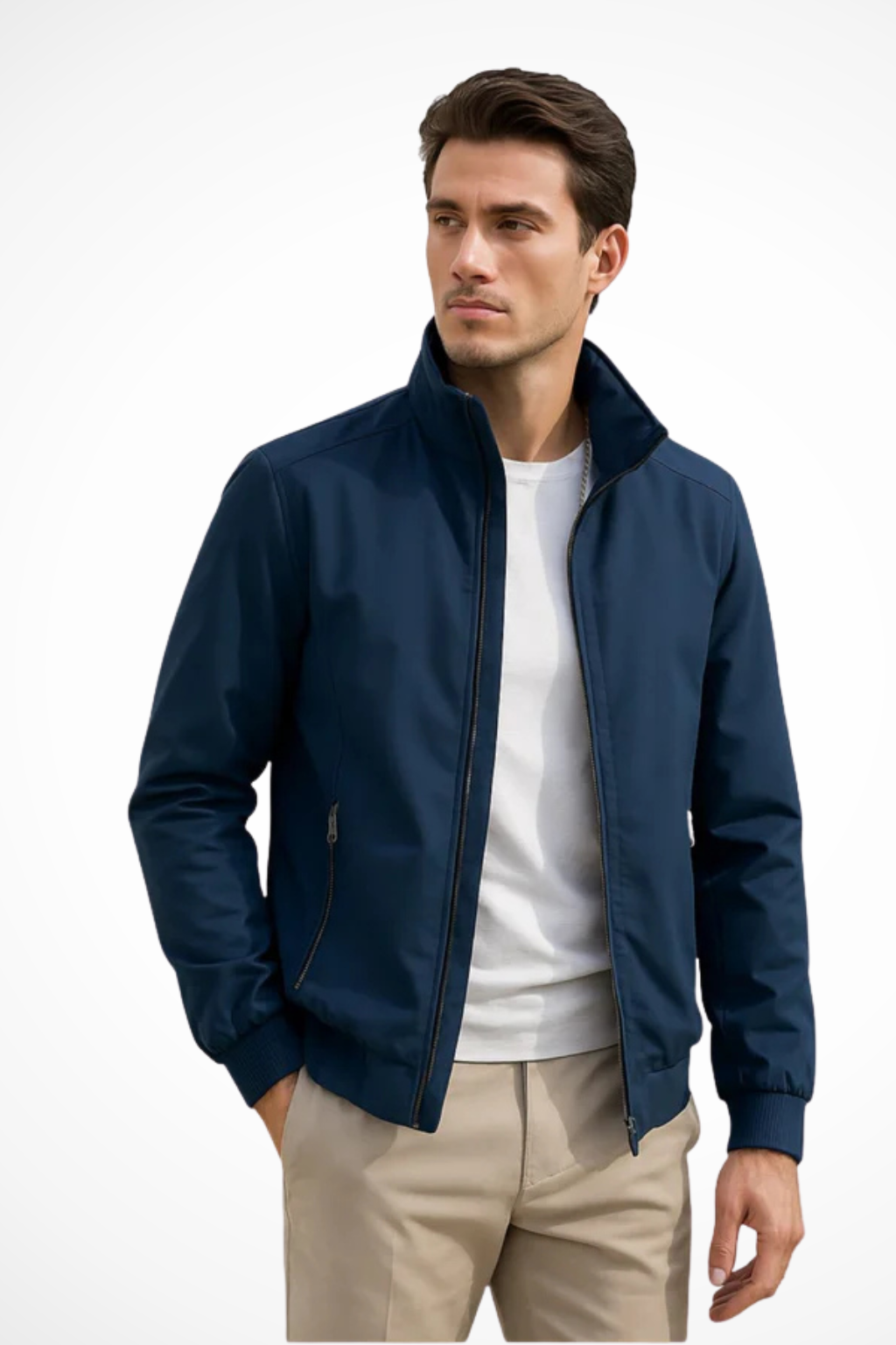 Men's Zip-Up Harrington Jacket - Lightweight Summer Stand Collar Outerwear